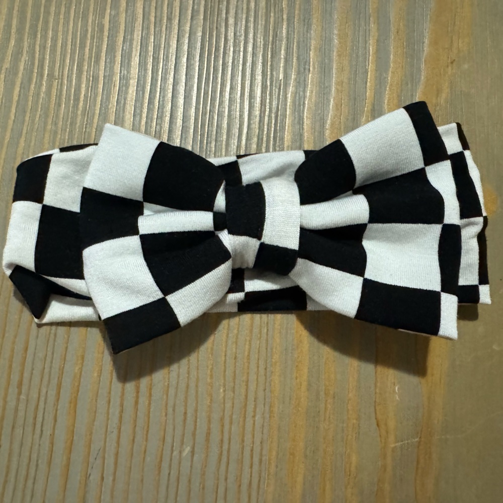 Little Sleepies Black and White Checkered Bow Headband